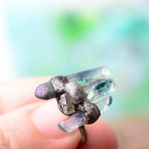 Raw crystal adjustable ring